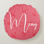 Merry Christmas Holiday Round Cushion<br><div class="desc">Merry in a chic white script on a pattern of white squiggles and dots,  this round red pillow is perfect to decorate your home for the holidays. MATCHING items in our store.</div>