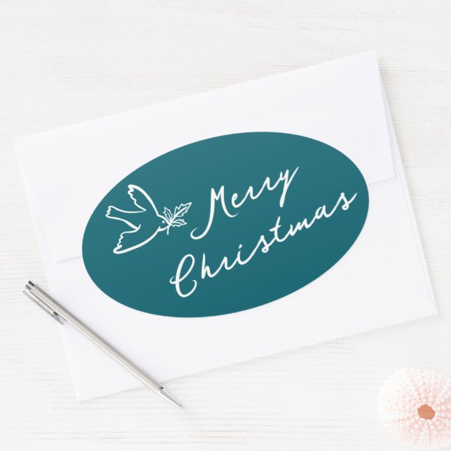 MERRY CHRISTMAS Holiday Simple Dove CUSTOM  Oval Sticker (Envelope)