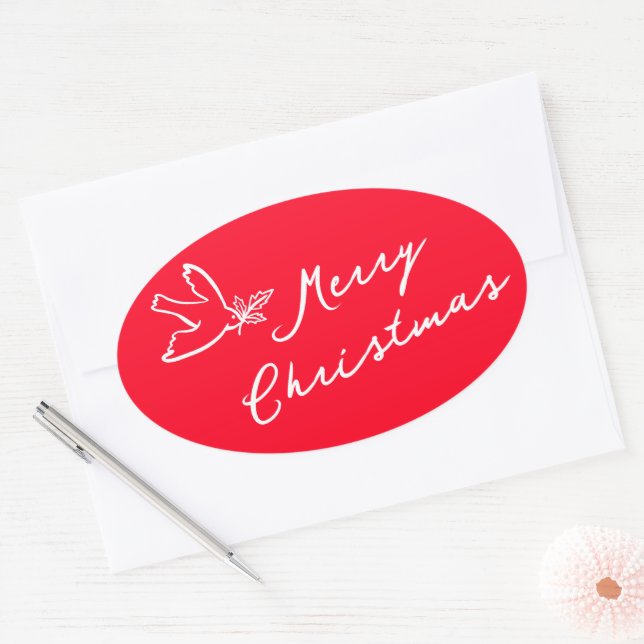MERRY CHRISTMAS Holiday Simple Dove CUSTOM  Oval Sticker (Envelope)