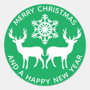 Merry Christmas Holiday Snowflake Reindeer Classic Round Sticker