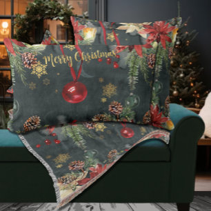 Merry Christmas Holiday Splendour Lumbar Cushion