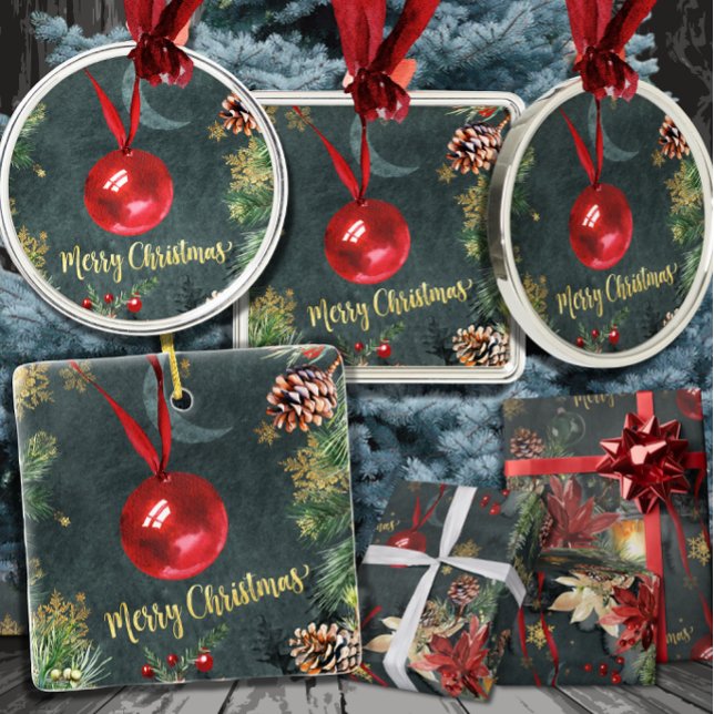 Merry Christmas Holiday Splendour Red Ball Metal Ornament (Creator Uploaded)