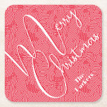 Merry Christmas Holiday Square Paper Coaster<br><div class="desc">Merry in a chic white script on a pattern of white squiggles and dots,  these red paper coasters are perfect to use at your home for the holidays or give as a gift. MATCHING items in our store.</div>