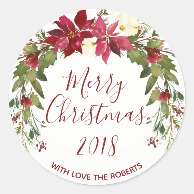 merry christmas holiday sticker label holly (Front)