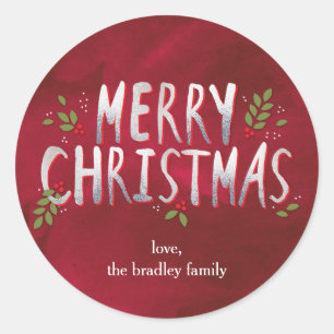 Merry Christmas Holiday Sticker or Envelope Seal