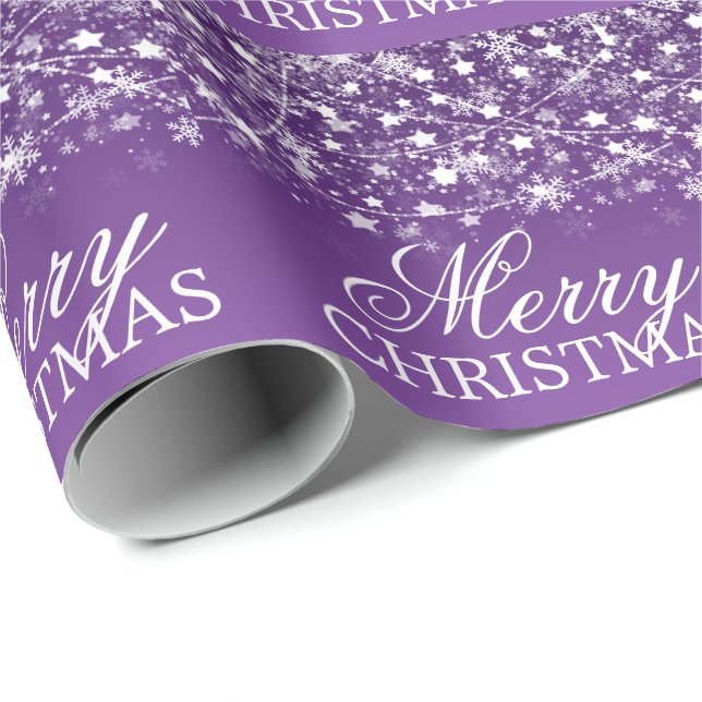Merry Christmas Holiday String Lights Purple Wrapping Paper (Roll Corner)