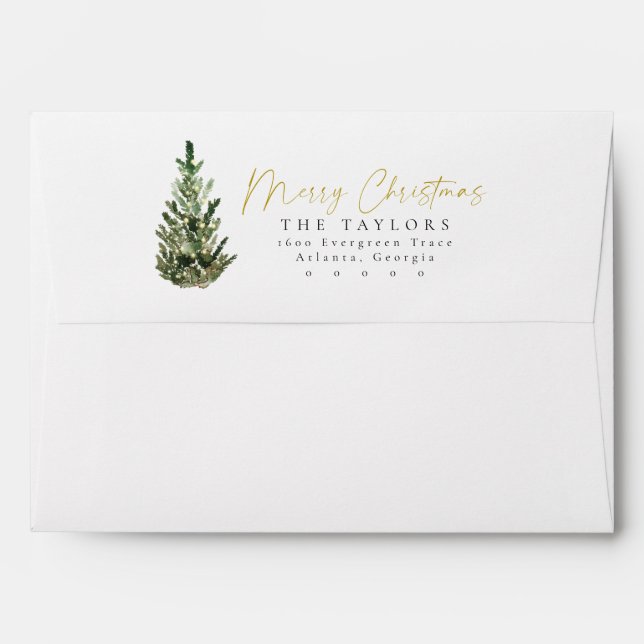 Merry Christmas Holiday Tree Return Address Envelope (Back (Top Flap))