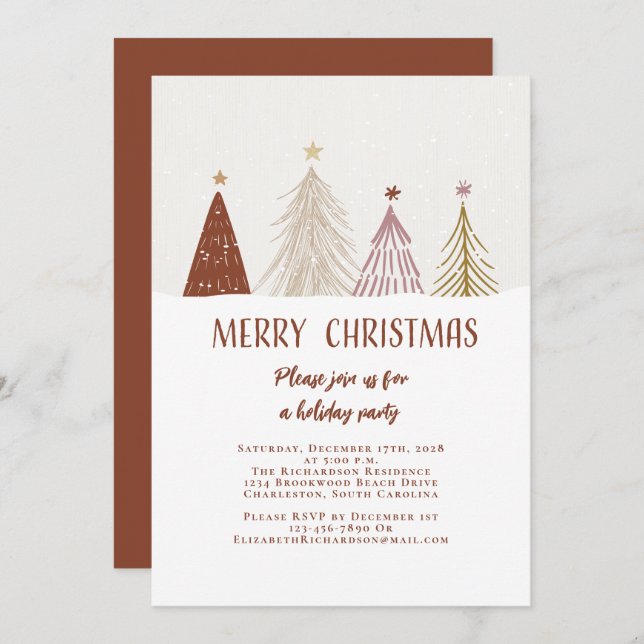 Merry Christmas Holiday Trees Snow Elegant Party Invitation (Front/Back)