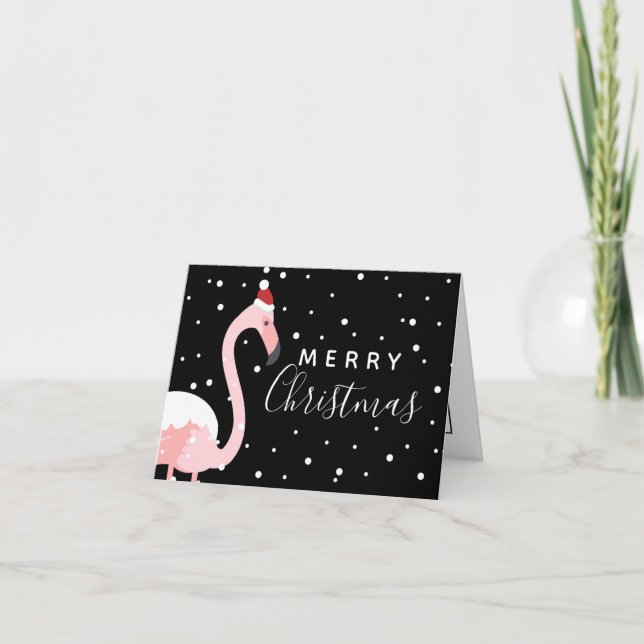 Merry Christmas | Holiday Tropical Flamingo Card (Front)