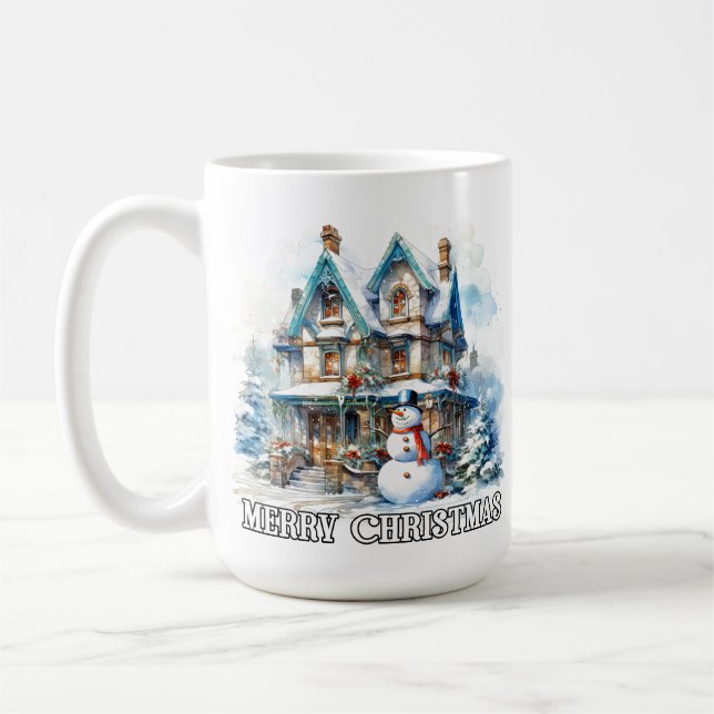 Merry Christmas Holiday Wintertime Snowman Coffee Mug (Left)