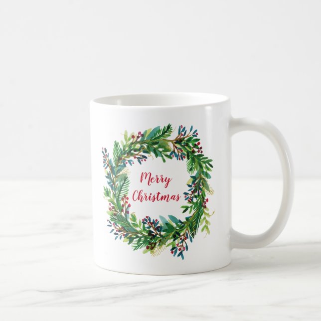Merry Christmas Holiday Wreath Coffee Mug (Right)