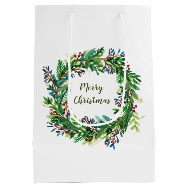 Merry Christmas Holiday Wreath Medium Gift Bag (Back)