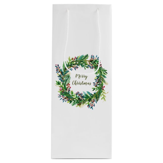 Merry Christmas Holiday Wreath Medium Gift Bag (Front)