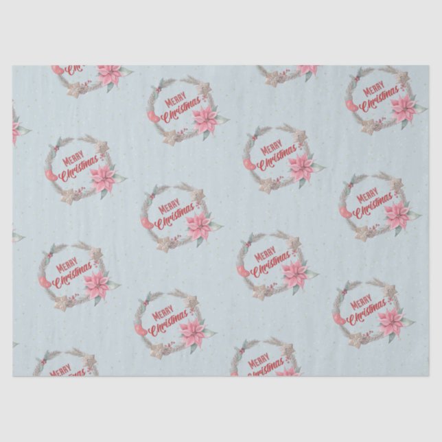 Merry Christmas Holiday Wreath Pattern Tissue Paper (Front)
