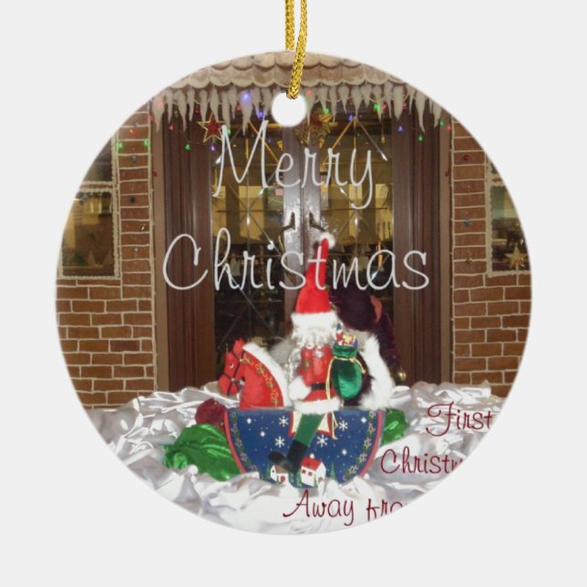 Merry Christmas Holidays Away from Home Collection Ceramic Ornament (Front)