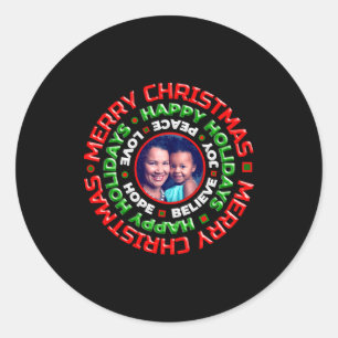 Merry Christmas Holidays Family Photo  Classic Round Sticker