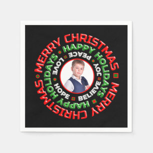 Merry Christmas Holidays Family Photo Personalise Napkin
