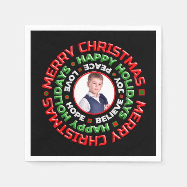 Merry Christmas Holidays Family Photo Personalise Napkin (Front)