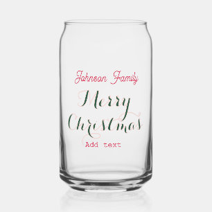 Merry Christmas holidays red green family name tex Can Glass