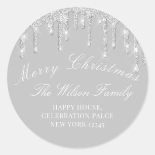 Merry Christmas Holidays RSVP Gray CLASSY Silver Classic Round Sticker