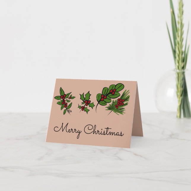 Merry Christmas Hollies Card (Front)
