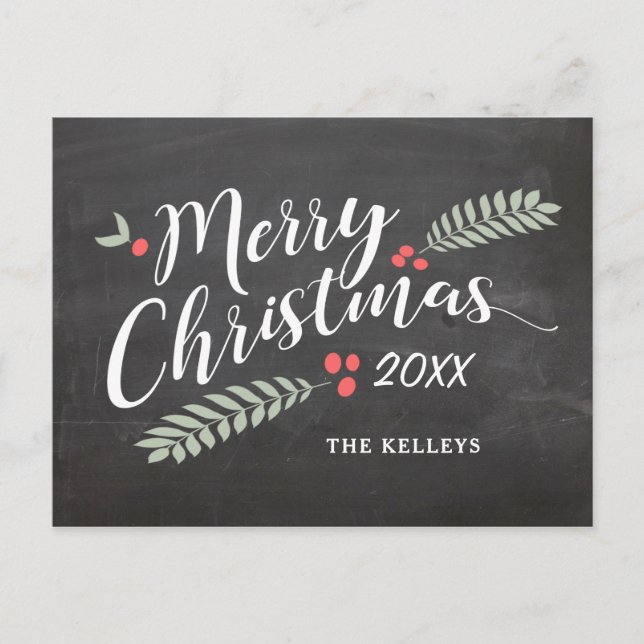 Merry Christmas, Holly and Berries Non-Photo Postcard (Front)