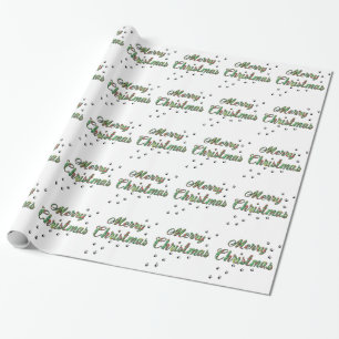 Merry Christmas Holly and Dog Paw Prints Wrapping Paper