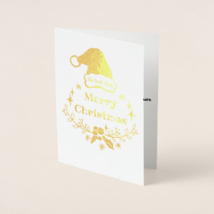 Merry Christmas Holly and Santa Hat Foil Card