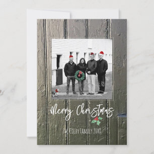 Merry Christmas Holly Barn Door Family Photo Name Holiday Card