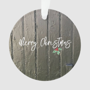 Merry Christmas Holly Barn Door Family Photo Ornament