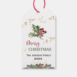 Merry Christmas Holly Berries Gift Tag