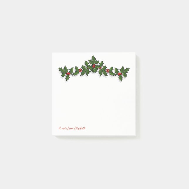 Merry Christmas,Holly Berry Branches -Personalised Post-it Notes (Front)