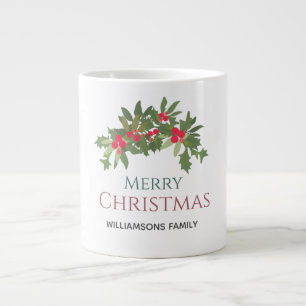 Merry Christmas holly berry holiday Large Coffee Mug