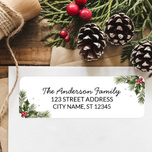 Merry Christmas Holly Berry Holiday Return Address Label