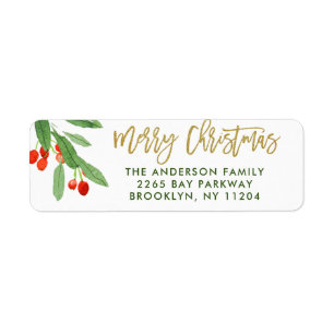 Merry Christmas Holly Berry Holiday Return Address Label