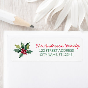 Merry Christmas Holly Berry Holiday Return Address Return Address Label