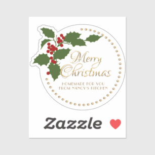 Merry Christmas Holly & Berry Label Food Gift Tin 