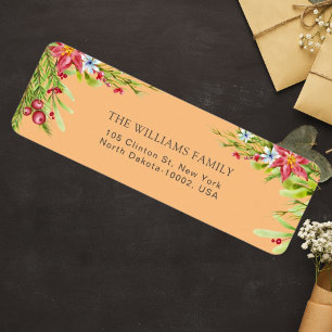 Merry Christmas Holly Berry Pine Very Merry Orange Return Address Label