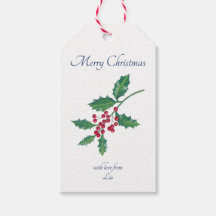 Merry Christmas Holly Blue Green Gift Tag