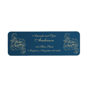 Merry Christmas Holly Blue Greeting Holiday Return Address Label