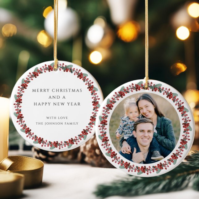 Merry Christmas Holly Botanical Photo Ceramic Ornament (Merry Christmas Holly Botanical Photo Ceramic Ornament)