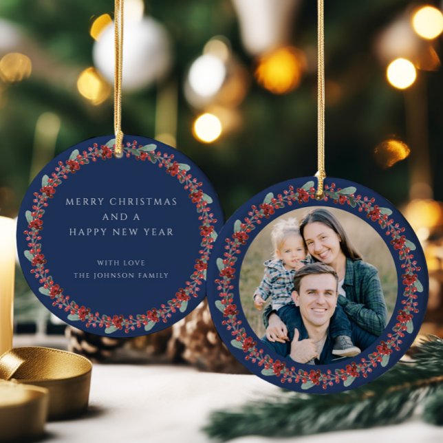 Merry Christmas Holly Botanical Photo Ceramic Ornament (Merry Christmas Holly Botanical Photo Ceramic Ornament)