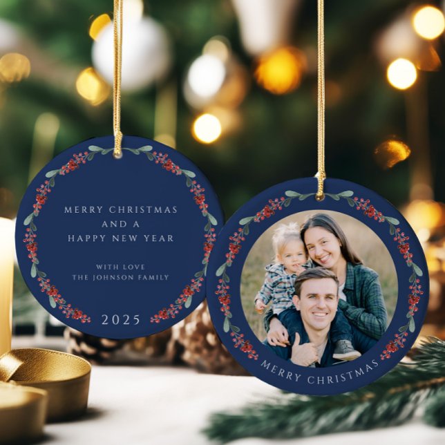 Merry Christmas Holly Botanical Photo Ceramic Ornament (Merry Christmas Holly Botanical Photo Ceramic Ornament)