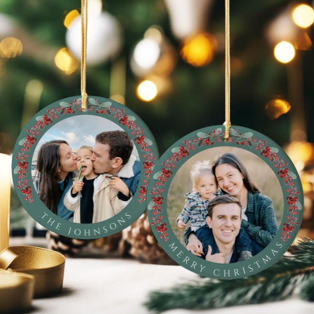 Merry Christmas Holly Botanical Photo Ceramic Ornament (Merry Christmas Holly Botanical Photo Ceramic Ornament)