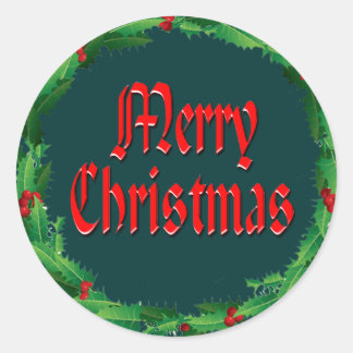 MERRY CHRISTMAS & HOLLY by SHARON SHARPE Classic Round Sticker