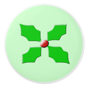 Merry Christmas Holly Ceramic Knob
