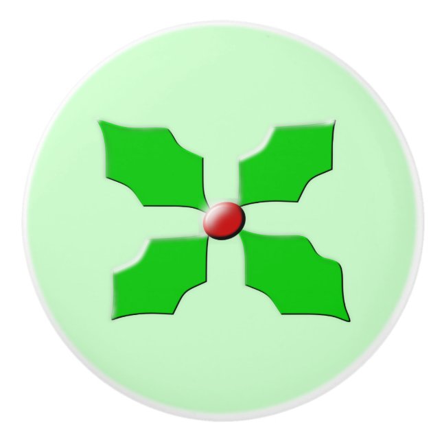 Merry Christmas Holly Ceramic Knob (Front)