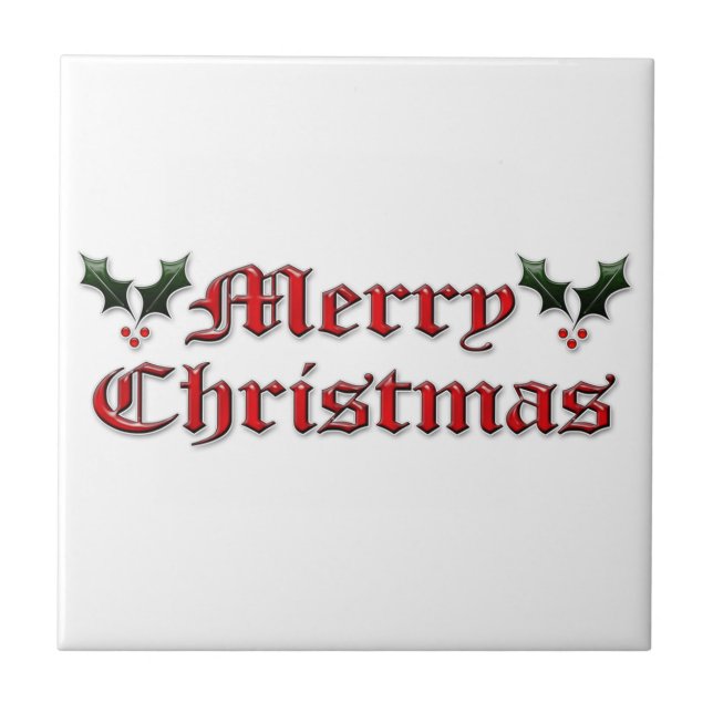 Merry Christmas - Holly Ceramic Tile (Front)