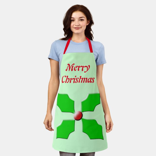 Merry Christmas Holly Custom Apron (Worn)