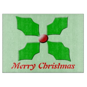 Merry Christmas Holly Custom Glass Cutting Board